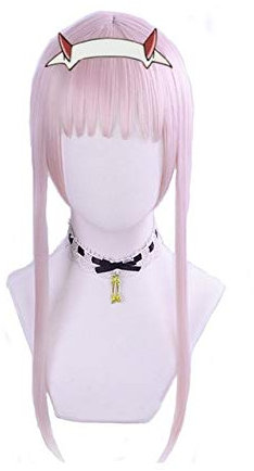GUANBBD DARLING in der FRANXX Code 2 Cosplay Perücke Pferdeschwanz Zero Two Badebekleidung Long Straight Pink Schwimmfrisur Synthetic Hair + Hairnet One Size wie auf dem Bild