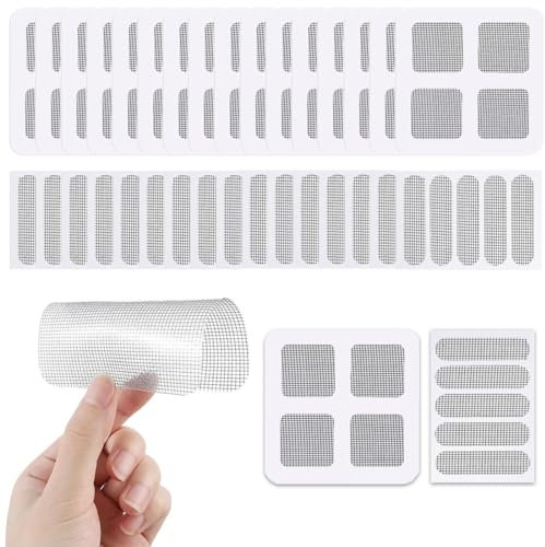 PLABBDPL Kit de réparation de moustiquaire, 110pcs 2 tailles Kit de réparation de remplacement de porte Patchs de réparation de mur en maille de fibre de verre Outils de cloison sèche rapide