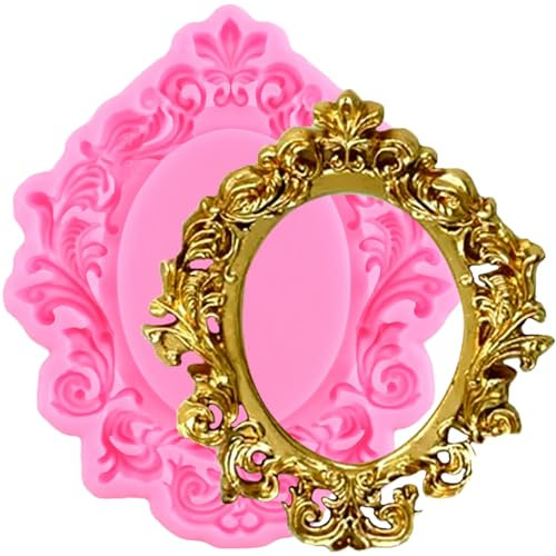 XMOLDNMS Moules ovales en silicone pour cadre photo baroque pour décoration de gâteau, décoration de cupcakes, chocolat, bonbons, argile polymère