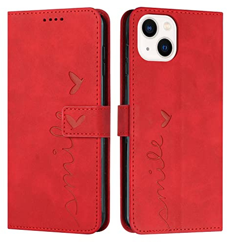 VEEMOS Klapphülle für Apple iPhone 15 Hülle Klappbar Handyhülle mit Kartenfach Ständer Schutzhülle Handy Tasche Leder Flip Book Case Cover Handytasche - Rot