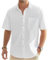 VDDTAGAM Chemise Col Mao Homme en Lin - Été, Grande Taille, Verte ou Blanche (White, XL)