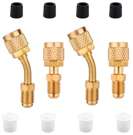 NQEUEPN Kit d'Adaptateur R410A, 2 Adaptateurs Droits et 2 Adaptateurs Coudés Adaptateur Femelle 5/16 vers Male 1/4 avec Joint Bouchon Anti-Poussière pour la Réparation de la Climatisation