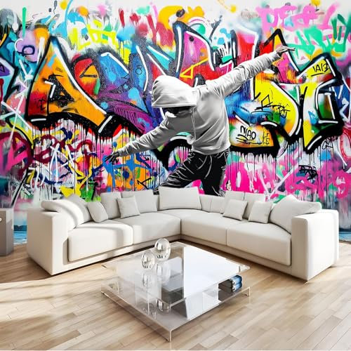 Vlies Fototapete Street Art Graffiti Bunt Hip-Hop Art Mauer VliesTapete 350x256 cm Wandtapete Wanddeko Wand Wohnzimmer Schlafzimmer Wohnung Wandbilder