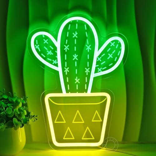 SYLHOME Cactus LED Neon Light Signs 3D Art Wall Decor Sign Hanging Game Camera da letto Casa Cucina Negozio Bar Compleanno Festa di Natale Regali USB 13,8 x 10,5 cm