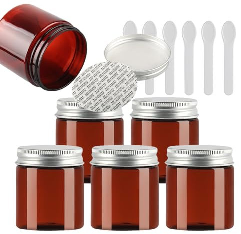 PQPAUTY 6 Pièces Vides 200 ml Brun Cosmétique Pot en Plastique avec Couvercle Argent 200 g Pots de Cosmétique Crème de Bouteille Contenant