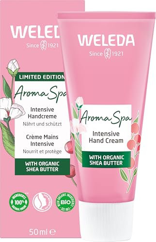 WELEDA Bio Handcreme Aroma Spa vegan - Naturkosmetik Sheabutter Handpflege Creme pflegt raue Hände weich und geschmeidig. Natürliche Pflegecreme mit winterlichem Duft für trockene Hände (1x 50ml)