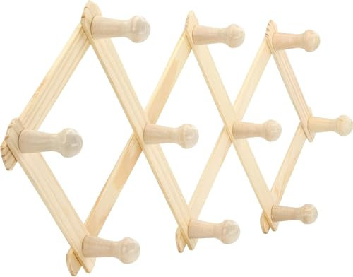 Ichigo Ichie Portemanteau mural extensible en bois, porte-manteau pliable en accordéon avec 10 crochets, idéal pour accrocher des vêtements, des sacs, des sacs à dos et un chapeau