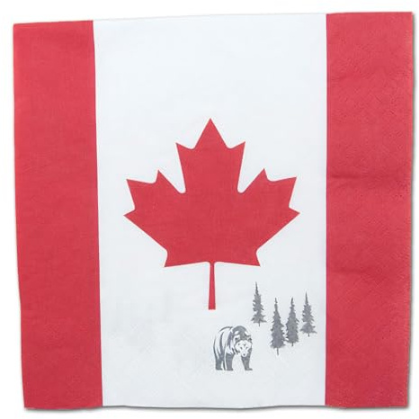 Papierservietten mit Kanada Flagge Motiv – 40 Stück, 33x33 cm, 1/4 Falz, 3-lagig für kanadischen Abend, Fanparty, Nationalfeiertag, Länderdeko oder Mottopartys (2 x 20 Servietten)