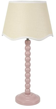 ValueLights | Rose Pink Bobbin Stem Table Lamp with White Trim Scallop Shade Living Room Bedroom Light | Table Lamps, Home Décor & Improvement Essential | Included LED Bulb