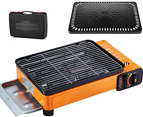 Portable Butane Gas BBQ Grill with Grill Plate Tabletop Gas Barbecue Stove Cooker for Outdoor/Indoor Use