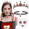 BOFUNX Königin Kristallkrone + Herz Gesichtstattoo + Halskette Choker + Poker Ohrringe, Königin Kostüm für Fasching Karneval Mottoparty Halloween Cosplay