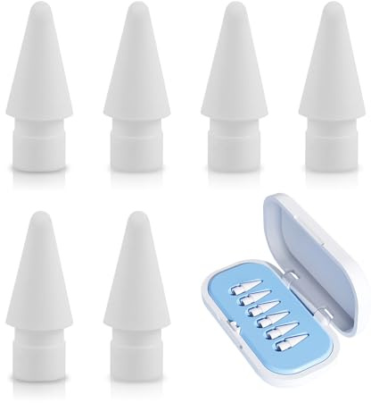 WoRuyKot Lot de 6 Embouts de Stylet de Rechange pour Stylet Apple 1ère Génération et 2ème Génération Plume de Couleur avec Boîte de Rangement, Embouts de Rechange Haute Sensibilité -Blanc(Bleu)