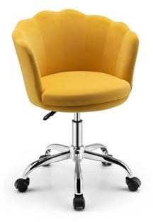 Fauteuil de bureau pivotant réglable en velours jaune avec coquille de pétale