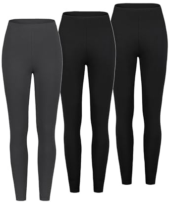Sublevel Damen Leggings, Blickdicht, elastischer Bund, 3er-Pack, Farben:Schwarz-Dunkelgrau, Größe:S