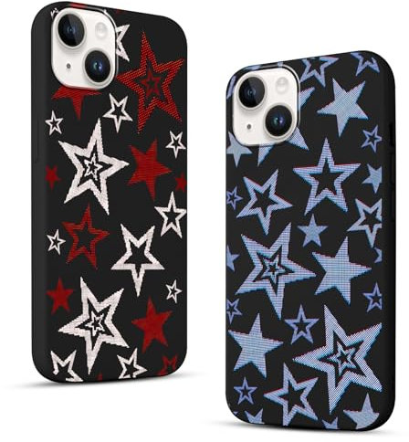 Zrutru 2 Pack Cute Star Phone Case for iPhone XR 6.1,Cool Aesthetic Y2K Cases Y3K Blue Stars Design Cover for Women Girls Teens,Black Silicone Shockproof Protective Funda for iPhone XR