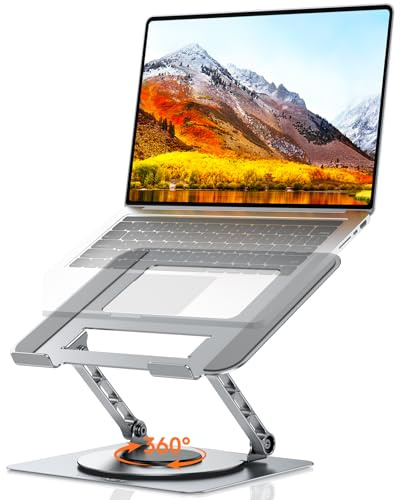TECKNET 360° Laptop Ständer Höhenverstellbar, Verstellbarer Notebook Halterung aus Metall mit Doppelstütze, Ergonomisch für Schreibtisch, Kompatibel mit MacBook Air/Pro, Dell bis 17,3 - Silber