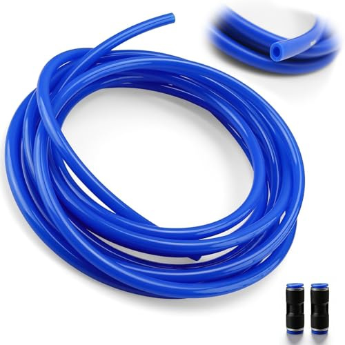 DIYCUT 5m Druckluftschlauch, Luftschlauch mit 2x Steckverbindern | Pneumatikschlauch 10mm Außen x 6.5mm Innen, Blauer Polyurethan-Schlauch für Kompressor & Industrie