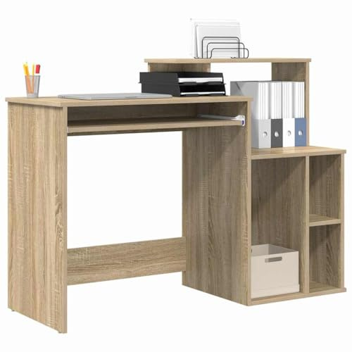 vidaXL Schreibtisch Sonoma-Eiche 120,5 x 44 x 88,5 cm Holzwerkstoff, Büroeinrichtung für Zuhause, moderner Schreibtisch, funktionale Ablage, Elegantes Arbeiten und gemütliche Atmosphäre