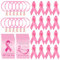 WANDIC 24 Sets Octobre Rose Épingle du Ruban Épingle en Polyester Broches de Sensibilisation au Cancer du Sein avec Carte Bracelet Cordon Réglable Femme pour La Décoration Charité