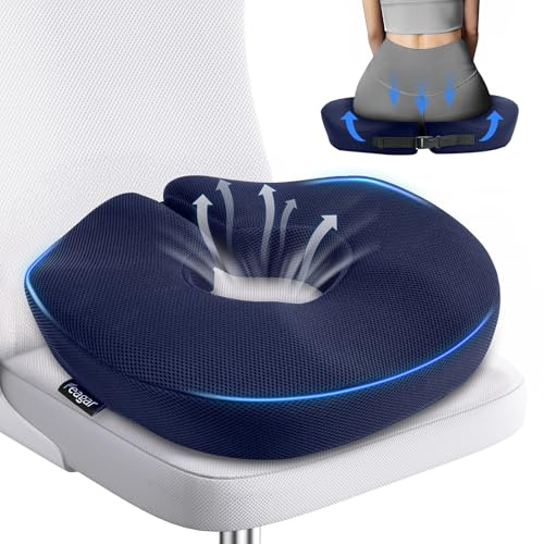 Feagar Sitzkissen - Verstellbarer Orthopädischer Sitzring, Hämorrhoiden Sitzkissen für Bürostühle, Autositze, Stühle zu Hause, Entlastet langes Sitzen, Dunkelblau