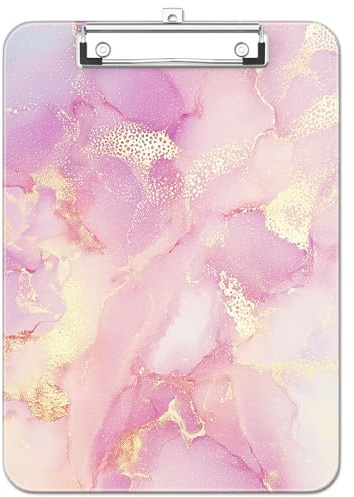 Luminzo Kunststoff Klemmbrett A4 Metallklammer für Lehrer, Pink Gold Marble | Kunststoff-Brett mit Aufhängeöse, praktisches Design für Schule und Krankenpflege, robust und leicht