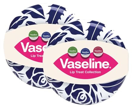 Vaseline Lip Treat Collection Gift Set with Aloe Rosy and Original Lip Therapy Balms in Decorative Tin Box for Dry Lips Care and Daily Moisture