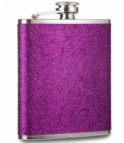 8oz Hip Flask – Plain Glitter Finish – Stainless Steel Whisky Flask – Leakproof Portable Liquor Bottle for Travel, Parties & Gifting (Purple Glitter)