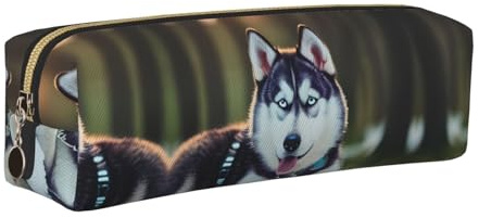 EWQrtyy Federmäppchen mit Husky-Motiv, Leder, mit Reißverschluss, Zubehörhalter, Schreibwaren-Tasche, Geschenk für den Schulanfang, gold, Einheitsgröße, Kosmetiktasche