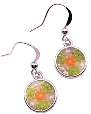 Handgefertigte Muranoglas-Ohrringe, Millefiori-Glas-Tropf-Ohrringe, Muranoglas-Schmuck aus Venedig, Italien, 1 cm Durchmesser, 1cm, Glas, Kein Edelstein