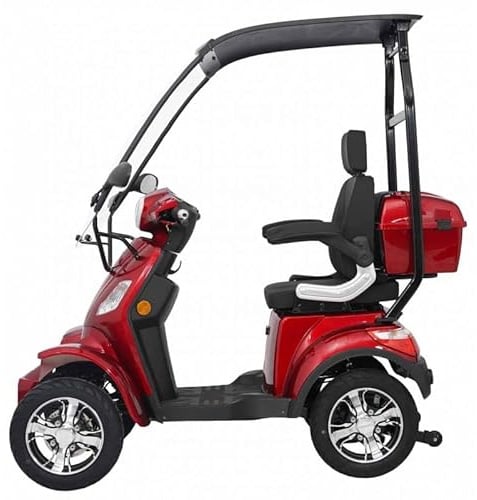 Futura 4000 Li Elektromobil 4-rädriges Seniorenmobil mit 1000 W Motor, herausnehmbarem Lithium-Akku bis 100 km, Geschwindigkeit-15km/h (Mit Dach, Bordeaux-Rot, Akku- 60V/20Ah: bis zu 50 km)