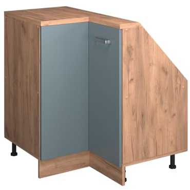 Vicco Eck-Küchenschrank für Dachschrägen R-Line, Blau-Grau, 75.6 cm | Verbindet zwei Dachschrägen · Tiefe 46 cm · Höhenverstellbare Füße · 1 Tür · 1 Einlegeboden