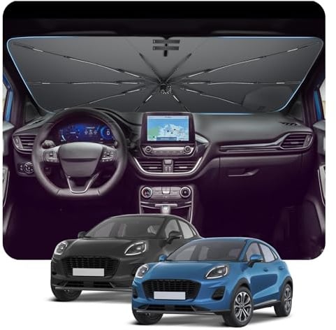[2026 Actualización] BSTW Compatible con Ford Puma MK2 2020-2026 Parasol para Parabrisas, Parasol Plegable Automático Diseño con Cordón, Protector Solar y Protección UV Puma Accesorios