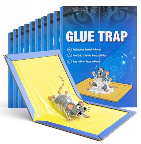Tesmotor Trampa Adhesiva para Ratones y Ratas | 10 Placas de Pegamento Anti Roedores, Trampa Potente y Fácil de Usar para Uso Interior