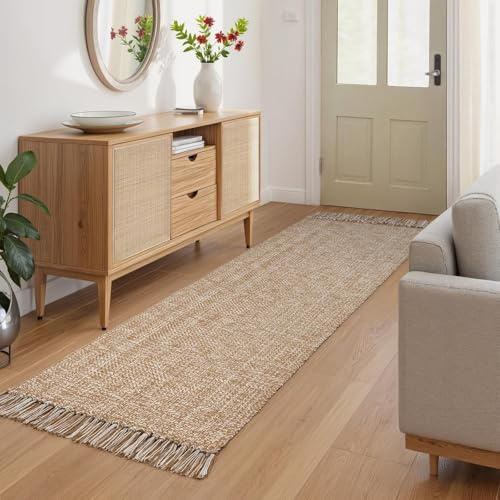 ZZBEARRQI 60x150cm Runners for Hallways, Non-Slip Washable Hall Runner | Narrow Hand-Woven Runner Rug, Tan Cotton Modern Farmhouse Floor Mat for Hallway Kitchen Entryway Laundry