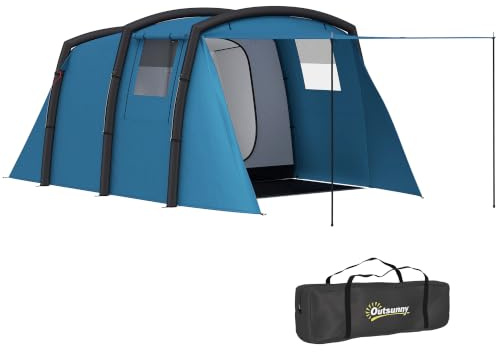 Outsunny Aufblasbares Zelt für 3–6 Personen für 3 Jahreszeiten UV50+ Blau | Outdoor Campingzelt, Familienzelt, Luftzelt, Glamping Zelt, mit Luftpumpe, winddicht, Schneller Aufbau
