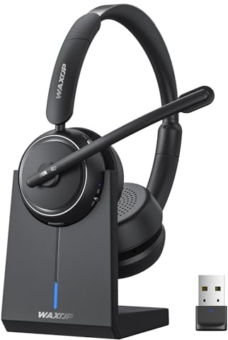 Waxop Wireless Headset with Mic for Work, Bluetooth Headset with Microphone Noise Cancelling & Mute Button, 65H Talk Time, Comfortable Wireless Headsets for Work/Call Center/Computer/Laptop/Calls