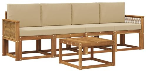 vidaXL Outdoor-Sofagarnitur mit Kissen 5 pcs Natur und Beige Polyester, Garten, modernes Outdoor-Sofa, gemütliche Lounge-Sitzgruppe für Terrasse