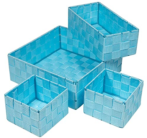 DRULINE 4er-Set Korb Silk Aufbewahrungskorb Badkorb Dekokorb Korb Aufbewahrung Deko Türkis