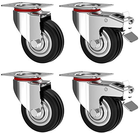 RAVN HAMAN Set da 4 Ruote per carichi pesanti 125 mm - Ruote pivontanti per mobili con freno fino a 100 kg per ruota - Ruote girevoli per uso interno ed esterno - Rotelle piroettanti