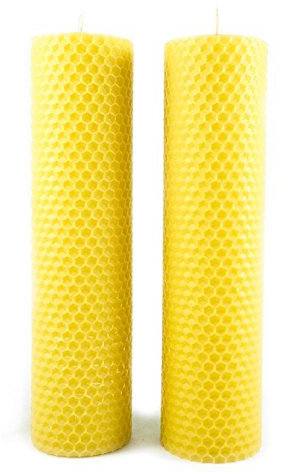 Naturra 2 große 100% Bienenwachs Kerze in Handarbeit handgerollt Wabenmuster aus deutschem Imkerwachs