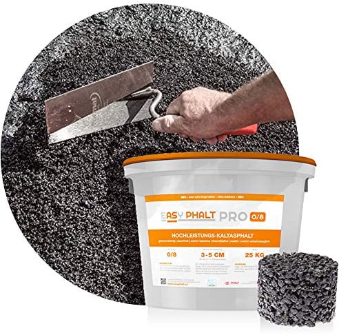 reaktiver Hochleistungs- Kaltasphalt EASYPHALT PRO, Körnung 0-8 mm, 25 kg im wiederverschließbaren Eimer, Reparaturasphalt