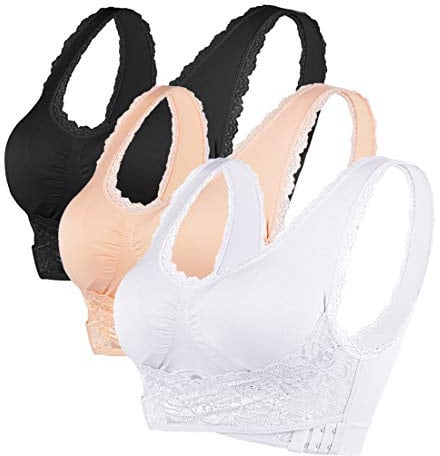 Vertvie Damen Sport BH Spitzen BH Frauen Bustier Lace Bra Dünn Front Closure Push Up Ohne Bügel Top für Yoga Fitness Training Stretch Wohlfühl-BH