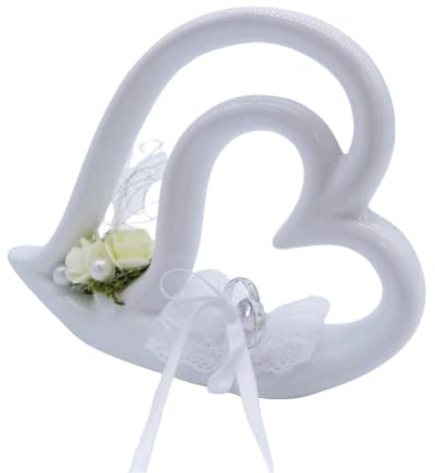Hochzeit Ringkissen Keramik Herz stehend weiß für Eheringe Ringhalter