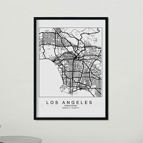 Nacnic Poster mit Karte von Los Angeles. US-Film mit Bildern von Karten und Straßen von großen US-Städten. A4-Format