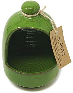 Verano Spanish Ceramics Selena Glaze Hand Dipped Salt Pig - Home Kitchen Restaurant Café Decorative Décor - Salt Cellar Pepper Seasoning Holder Caddy Spices Condiments Storage Pot - Green