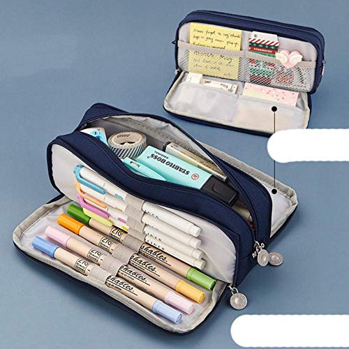 Angoo Doppelseitige Federtasche Stifttasche spezielle Macaron-Farbe zweiseitige Leinwand Aufbewahrungstasche Schreibwaren Schule Reise Geschenk F899-dunkelblau