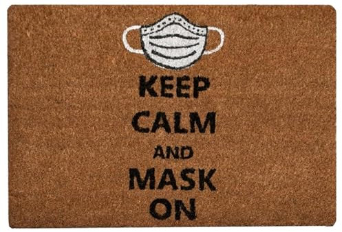 ASAB Welcome Door Mats Outdoor Indoor Heavy Duty Shoe Boot Cleaner Dirt Wipe Nautical Coir Door Mats Outdoor Absorbent Back Door Patio Garden Wipe Your Feet Clean Protection (Keep Calm Mask ON)