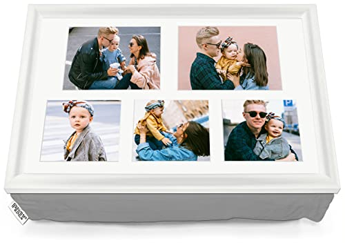 Pixly® Personalised Custom Collage Photo Cushioned Lap Tray Lap Top Serving Cushion with Bean Bag | A3 (White (Layout 1))
