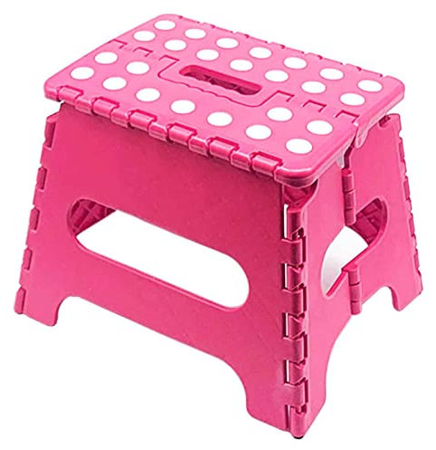 AC - Taburete Plegable - Fabricado en PVC - Multiusos de plástico Resistente y Duradero. Ideal para escuelas, guarderías u hogar.- 29 x 22 x 27 cm - Rosa