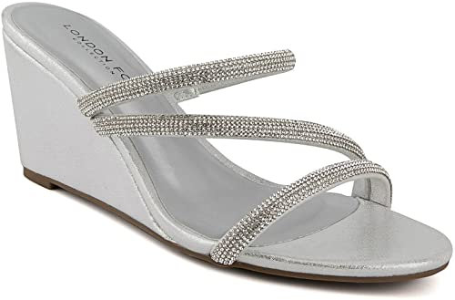 LONDON FOG Drake, hohe Plateau-Sandale für Damen, Hochzeitssandalen, silber, 40.5 EU